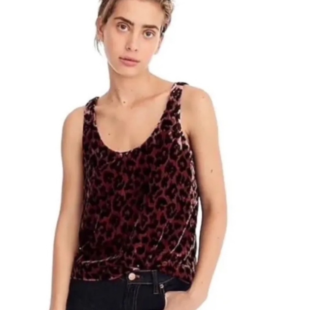 J. Crew Brown and Black Leopard Velvet Tank Top NWT Sz Small